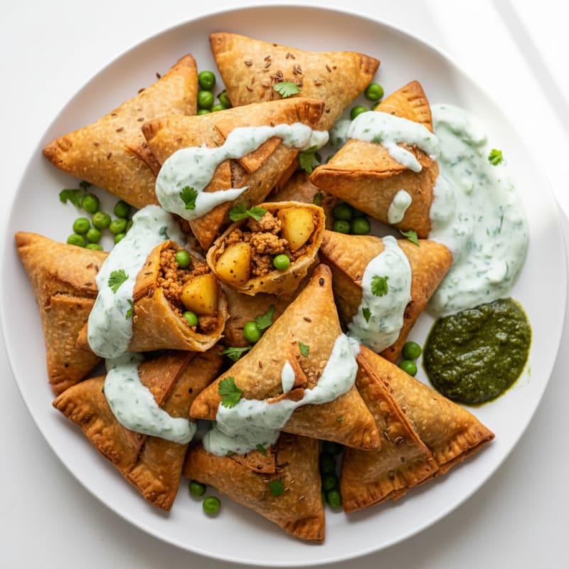 Spiced Potato Pea Samosas with Chutney