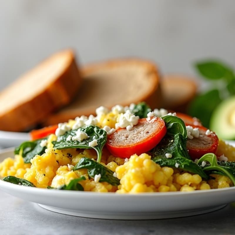 Egg White Spinach Scramble with Turkey Sausage