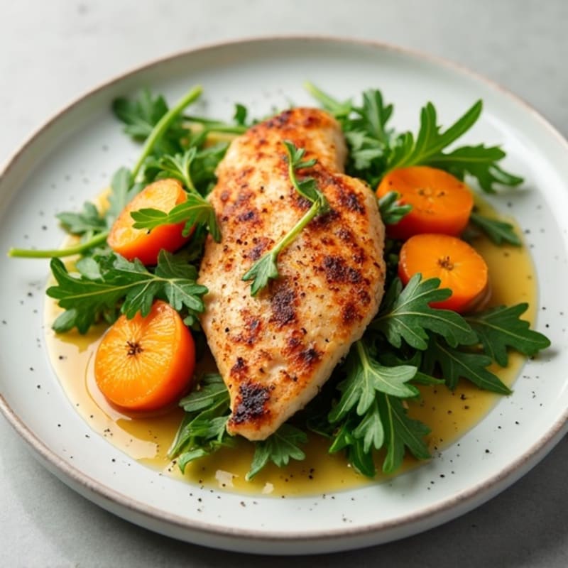 Pan-Seared Chicken with Fresh Persimmon and Arugula