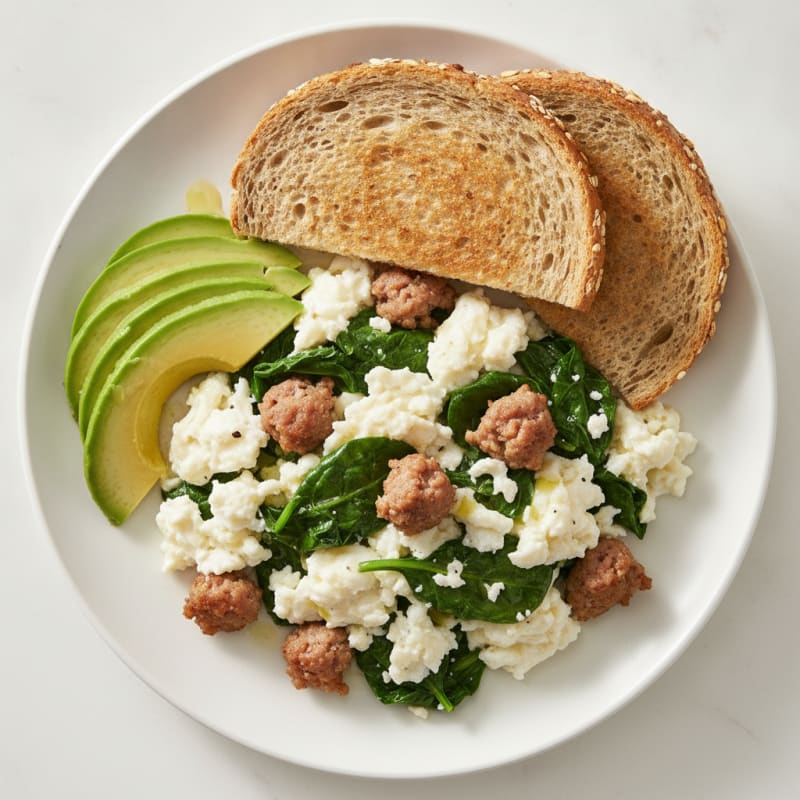 Egg White Scramble with Spinach and Turkey Sausage
