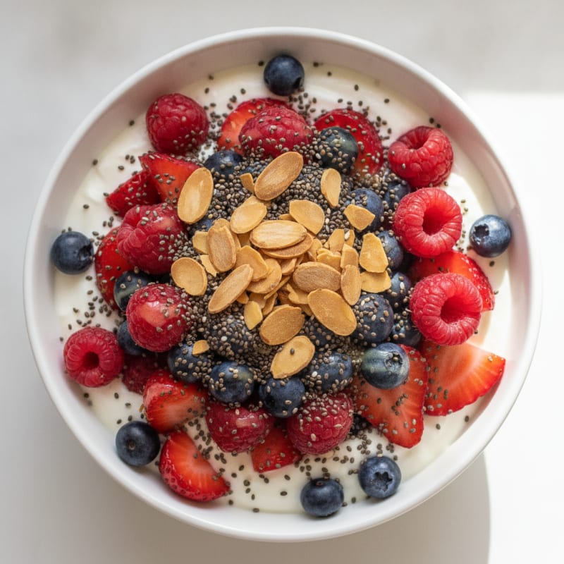 Greek Yogurt Protein Parfait with Mixed Berries and Almonds