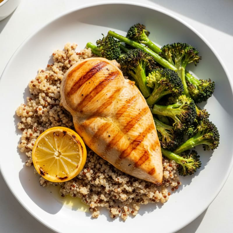 Grilled Chicken Breast with Quinoa and Roasted Broccoli