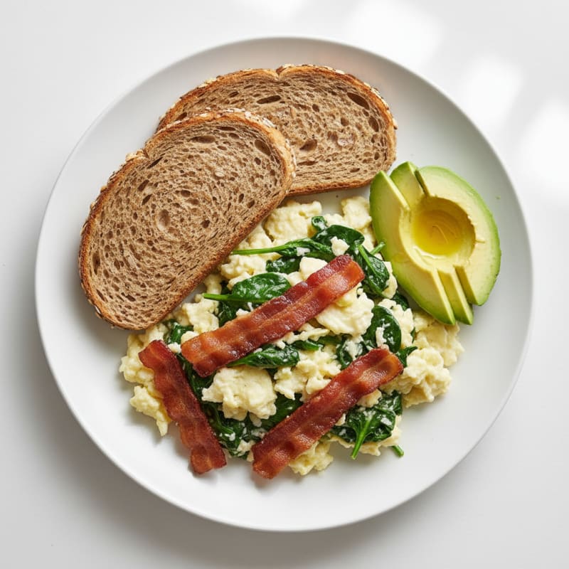 Egg White and Spinach Scramble with Turkey Bacon