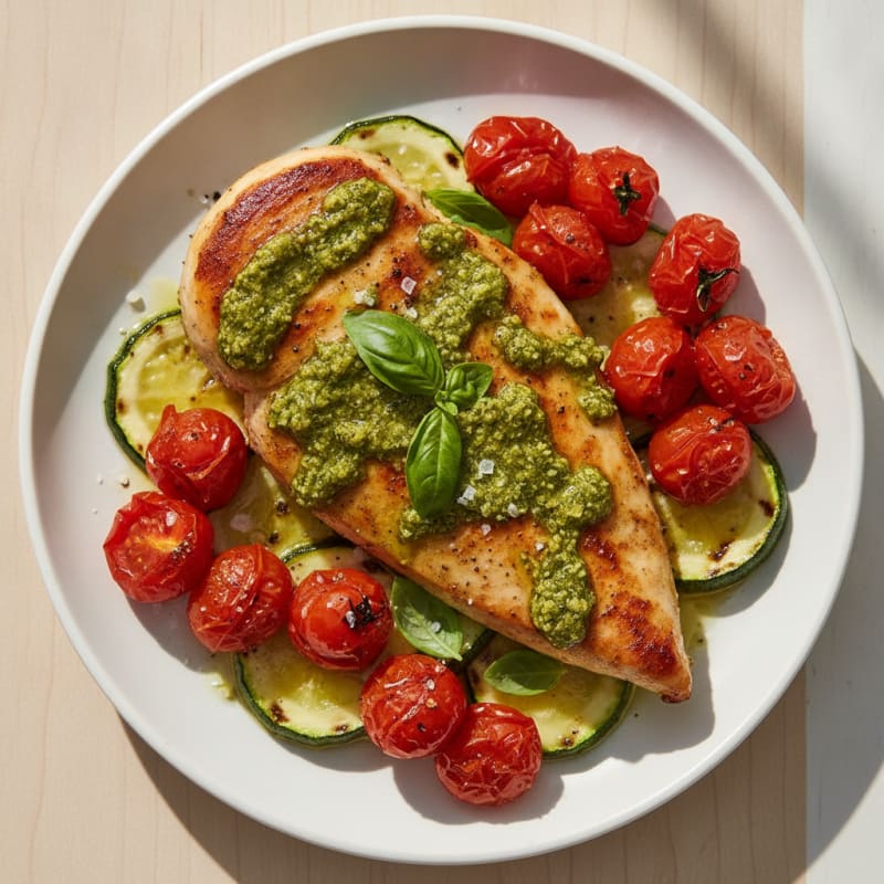 Pesto Chicken with Roasted Tomatoes