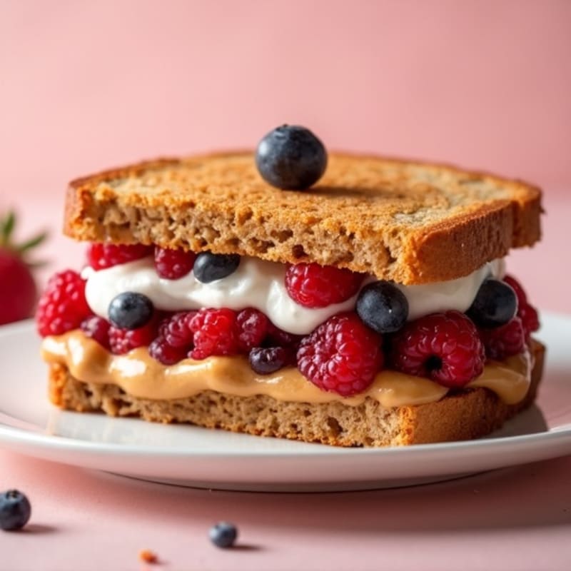 Golden Baked Peanut Butter and Berry Whole Grain Sandwich