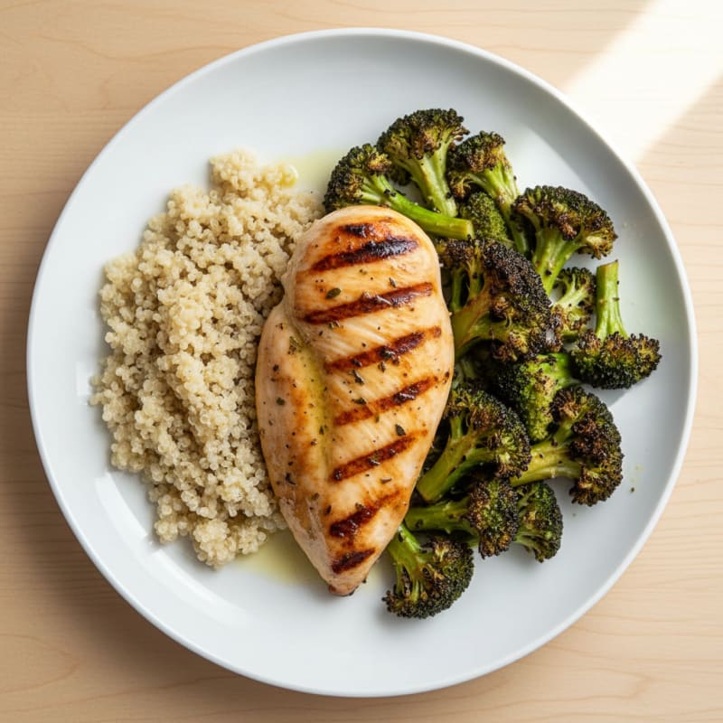Grilled Chicken Breast with Quinoa and Roasted Broccoli