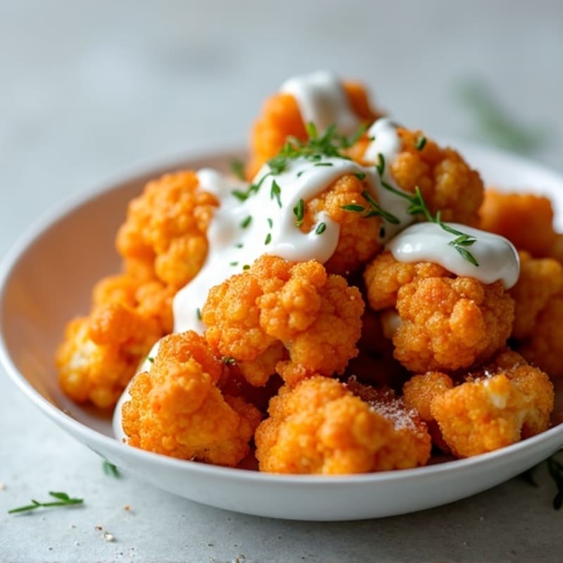 Crispy Buffalo Cauliflower Bites with Ranch Drizzle