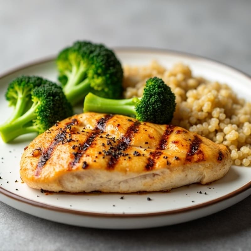 Grilled Chicken Breast with Quinoa and Roasted Broccoli