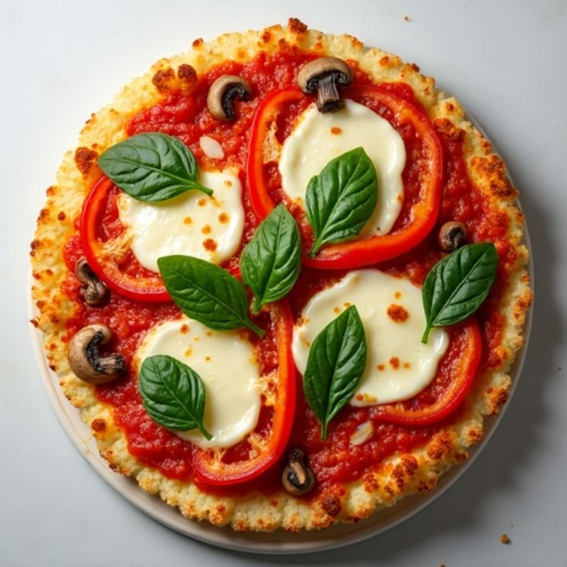 Crispy Low Carb Cauliflower Pizza with Fresh Vegetables