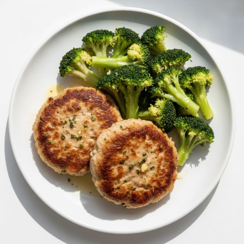 Seared Turkey Patties with Steamed Broccoli