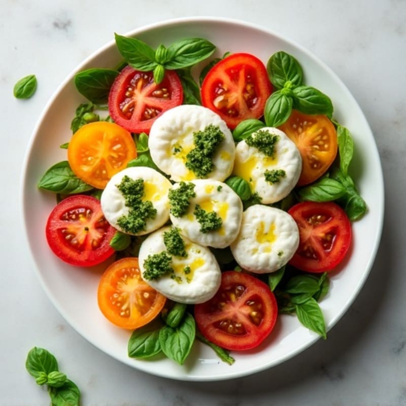 Creamy Mozzarella and Fresh Tomato Salad with Basil Pesto