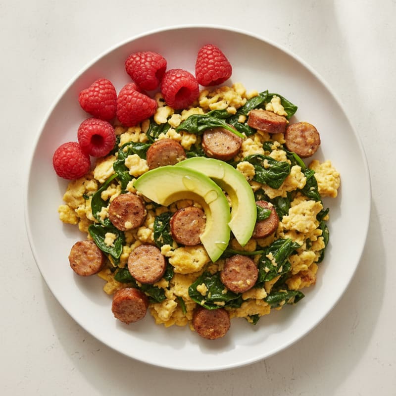 Chicken Sausage and Spinach Egg Scramble