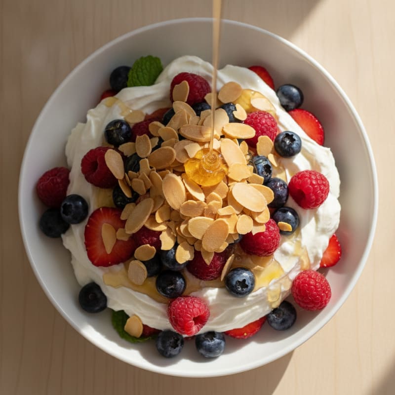 Greek Yogurt Protein Parfait with Mixed Berries and Almonds