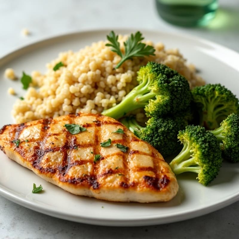 Grilled Chicken Breast with Quinoa and Roasted Broccoli