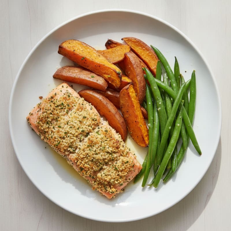 Herb-Crusted Salmon with Roasted Sweet Potatoes