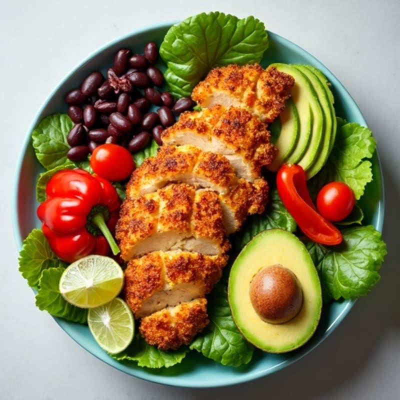 Avocado and Black Bean Salad with Crispy Chicken