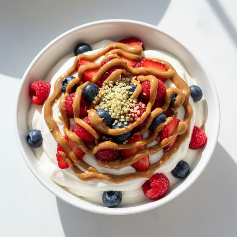 Greek Yogurt Protein Parfait with Mixed Berries and Almond Butter