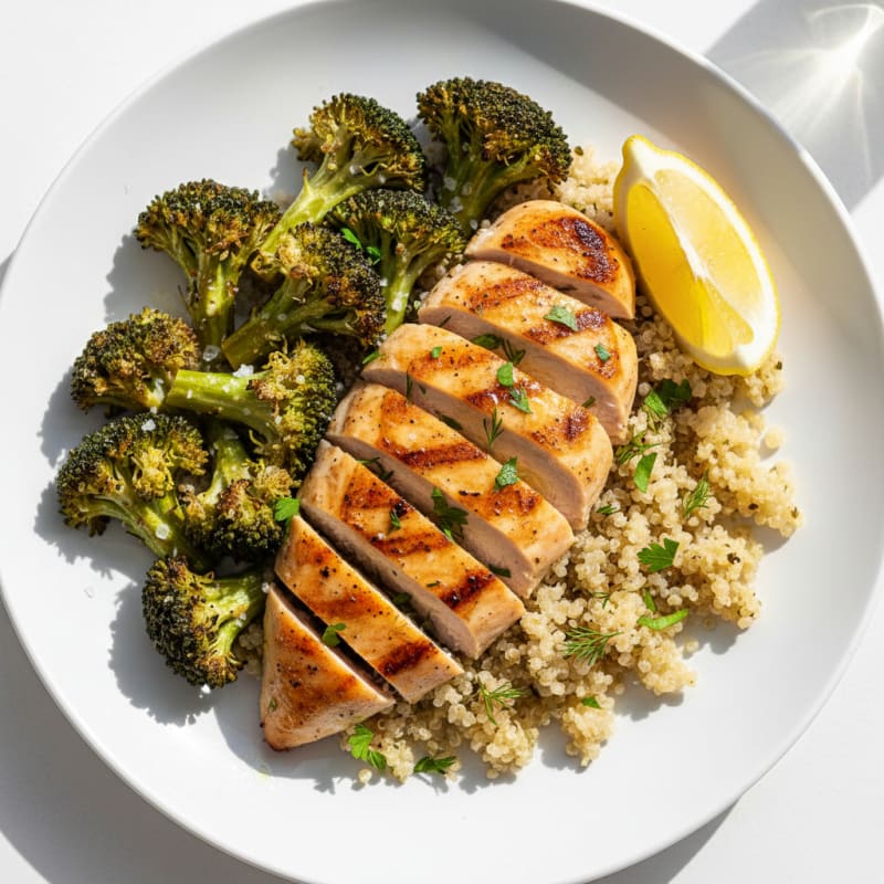 Grilled Chicken Breast with Quinoa and Roasted Broccoli