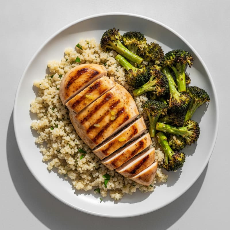 Grilled Chicken Breast with Quinoa and Roasted Broccoli