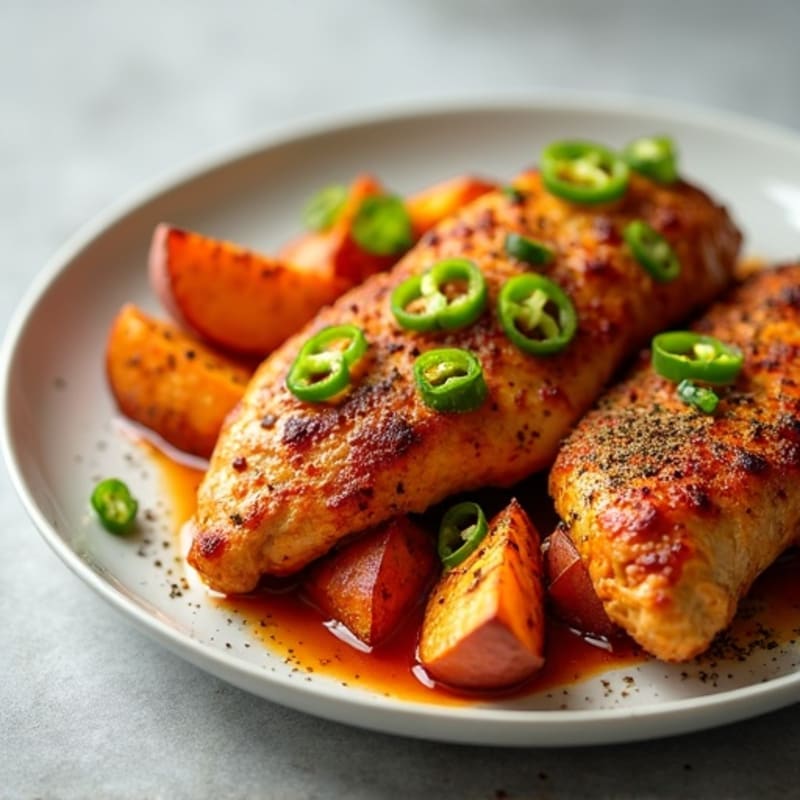 Crispy Baked Spicy Jalapeño Chicken with Roasted Sweet Potatoes