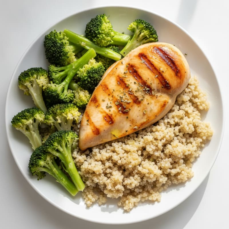 Grilled Chicken Breast with Quinoa and Steamed Broccoli