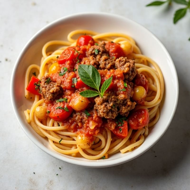 Whole Wheat Spaghetti with Lean Ground Beef and Robust Vegetable Marinara