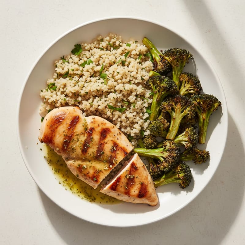 Grilled Chicken Breast with Quinoa and Roasted Broccoli