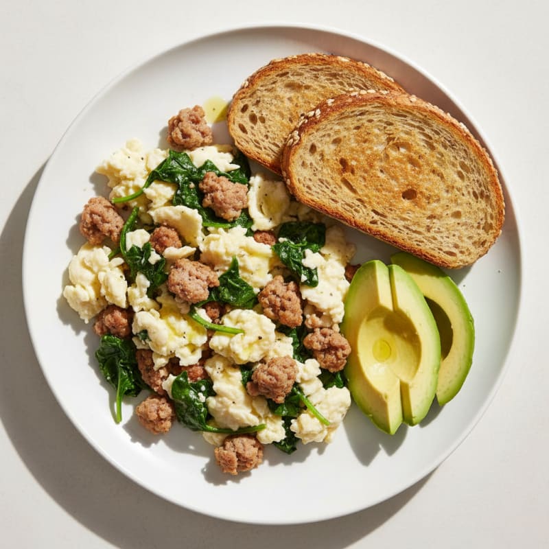 Egg White and Turkey Sausage Scramble with Spinach