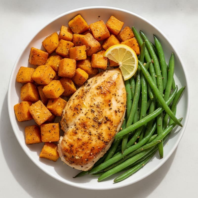Sheet Pan Roasted Chicken with Sweet Potatoes and Green Beans
