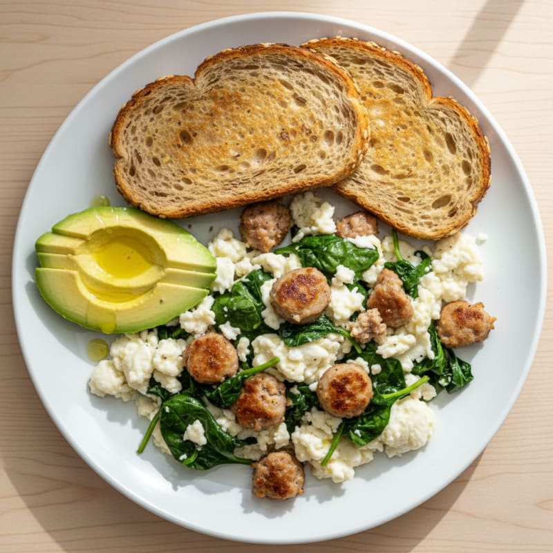 Egg White and Turkey Sausage Scramble with Spinach