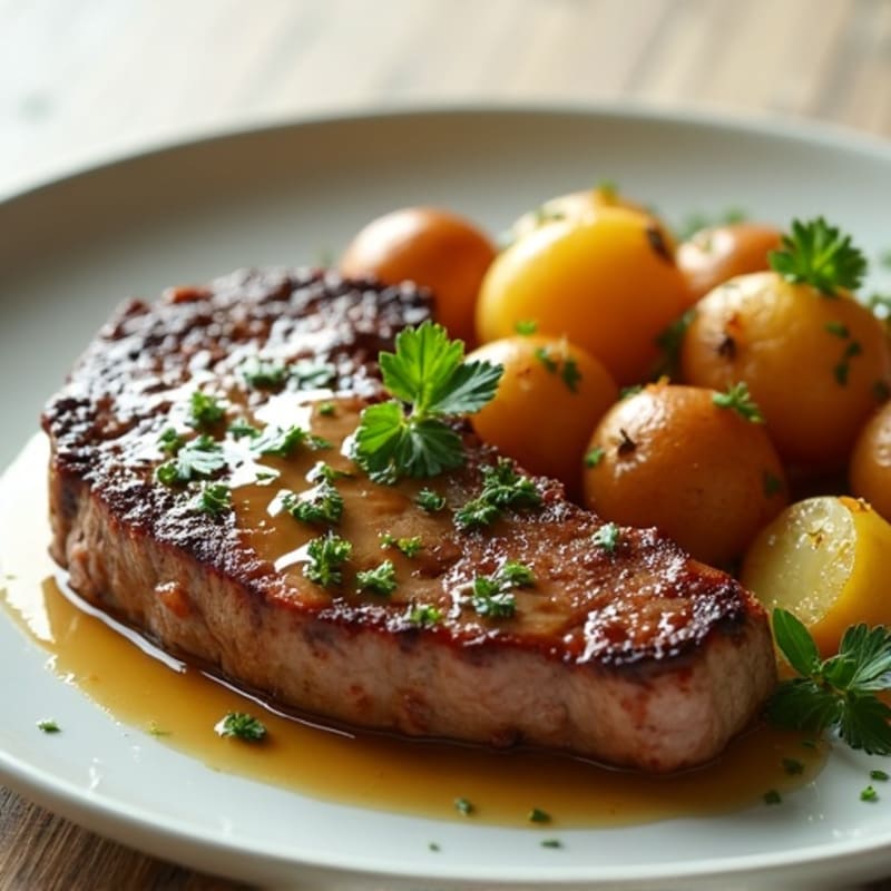 Herb-Garlic Butter Seared Steak with Roasted Baby Potatoes