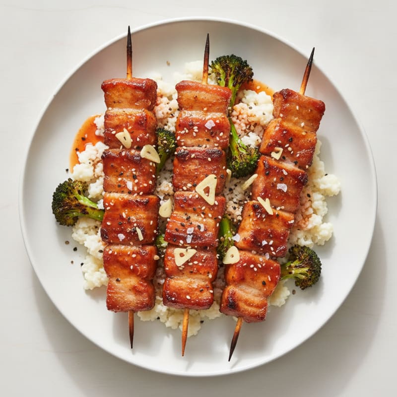 Spicy Gochujang Pork Belly Skewers