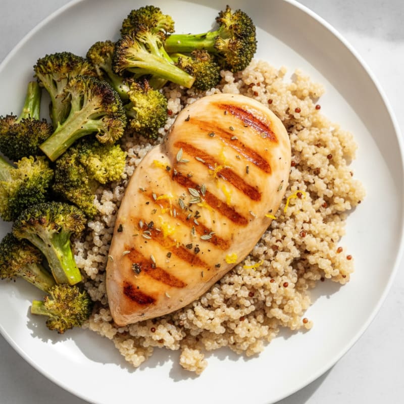Grilled Chicken Breast with Quinoa and Roasted Broccoli