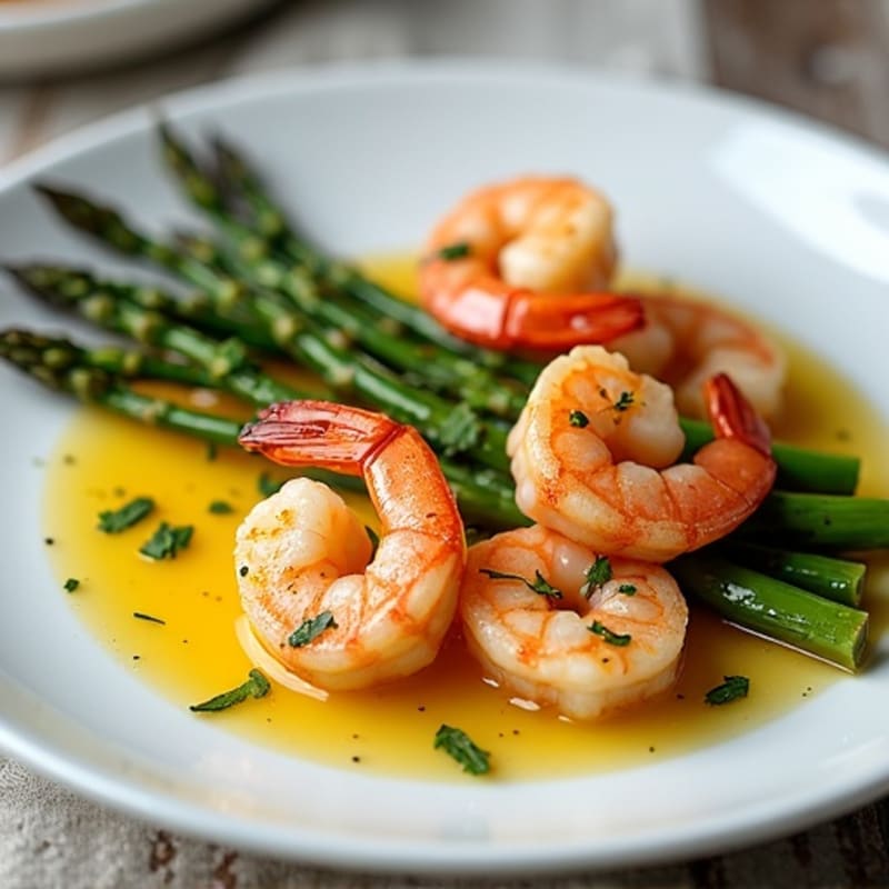 Lemon Garlic Pan-Seared Shrimp with Roasted Asparagus