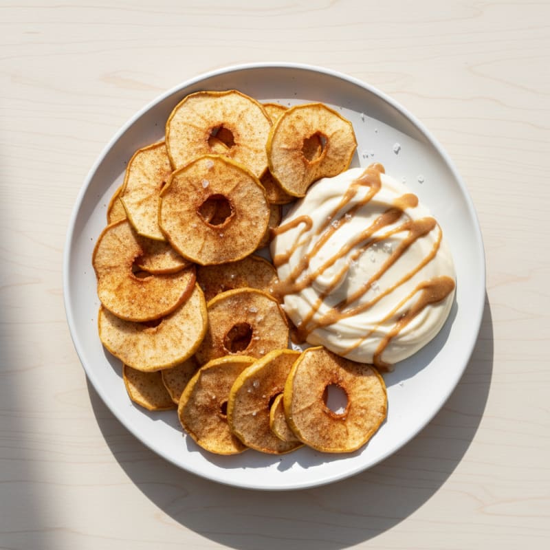 Baked Cinnamon Apple Chips with Vanilla Protein Dip
