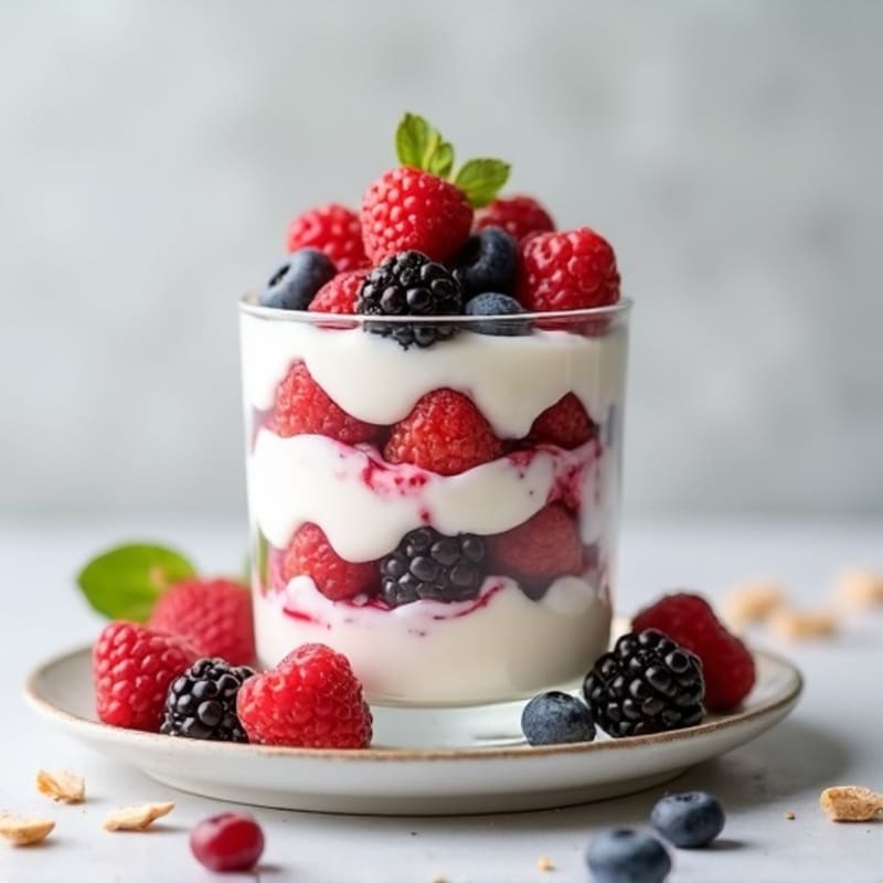 Greek Yogurt Protein Parfait with Mixed Berries and Almond Butter
