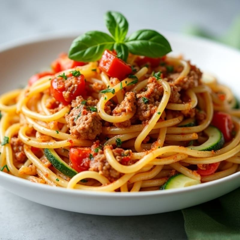 Lean Ground Turkey Spaghetti with Zucchini and Fresh Herb Marinara