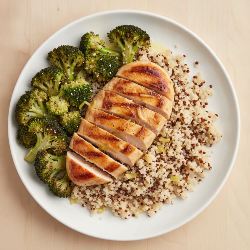 Grilled Chicken Breast with Quinoa and Roasted Broccoli