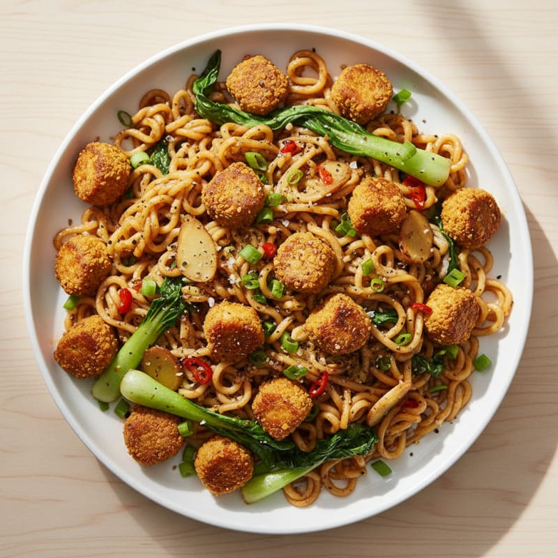 Soy Bites with Garlic Noodles