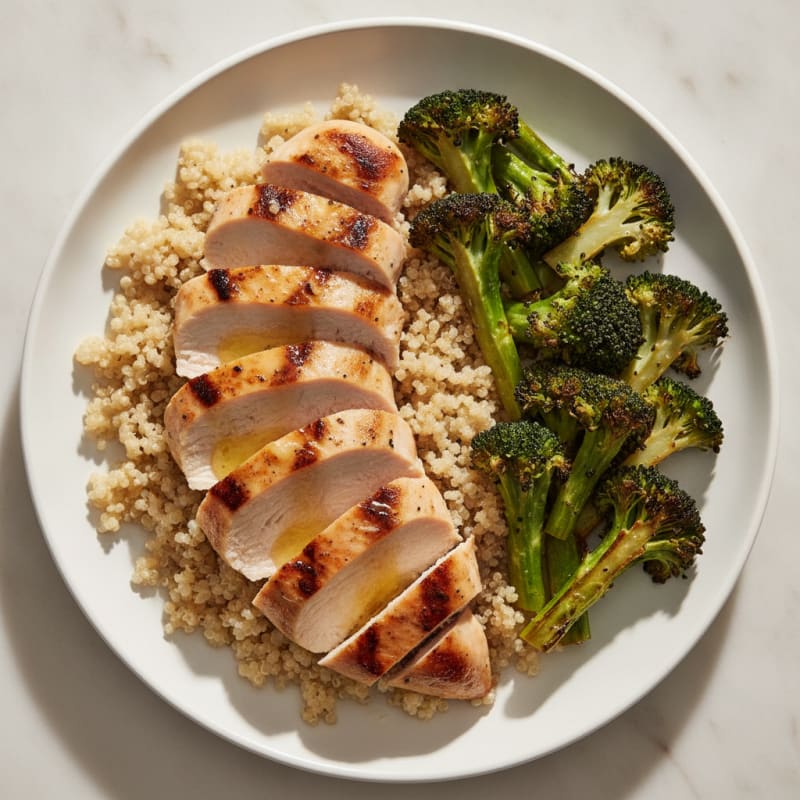 Grilled Chicken Breast with Quinoa and Roasted Broccoli