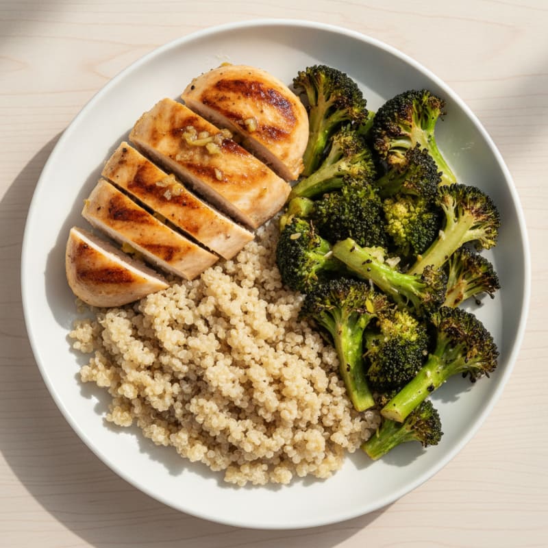 Grilled Chicken Breast with Quinoa and Roasted Broccoli