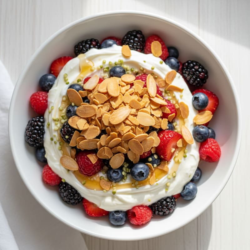 Creamy Greek Yogurt Parfait with Mixed Berries and Toasted Almonds