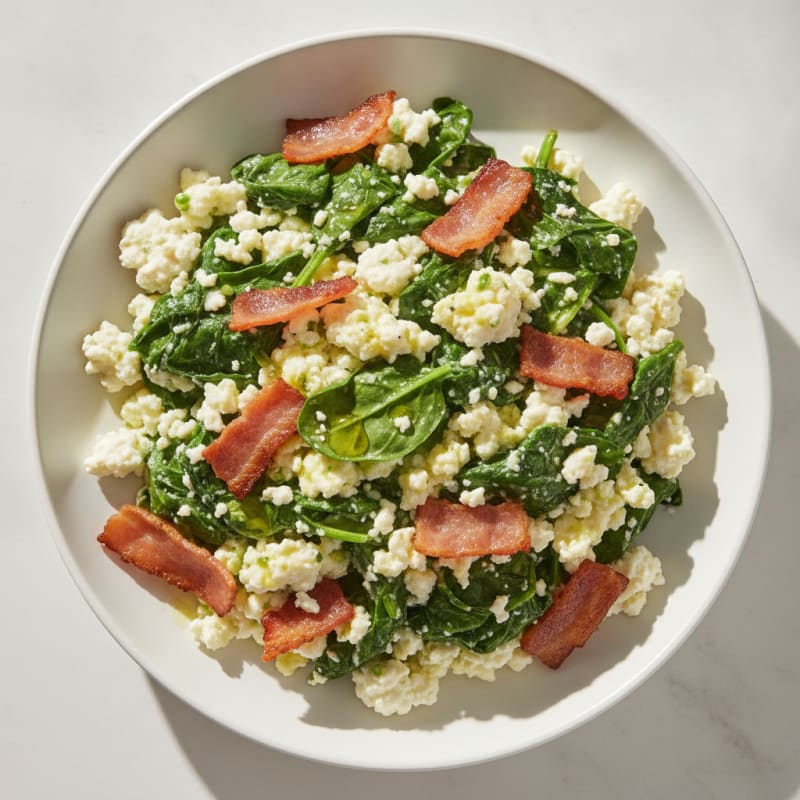 Cottage Cheese Scramble with Spinach and Turkey Bacon