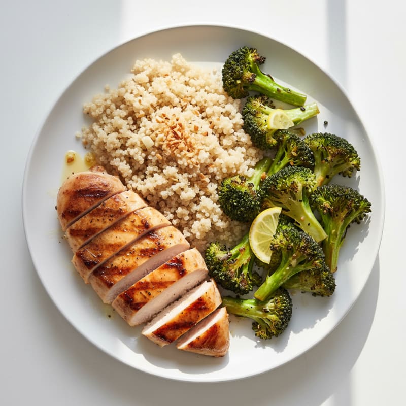 Grilled Chicken Breast with Quinoa and Roasted Broccoli