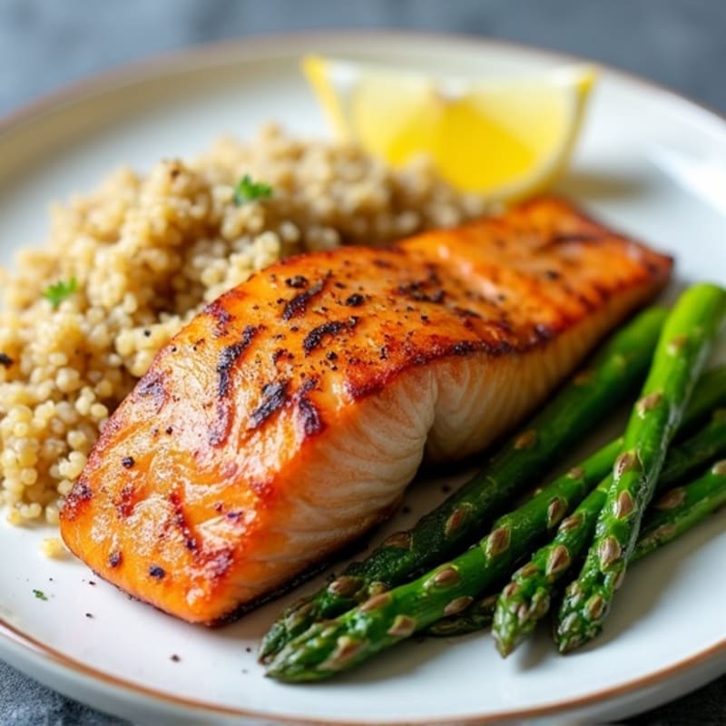 Crispy Pan-Seared Salmon with Roasted Asparagus and Quinoa