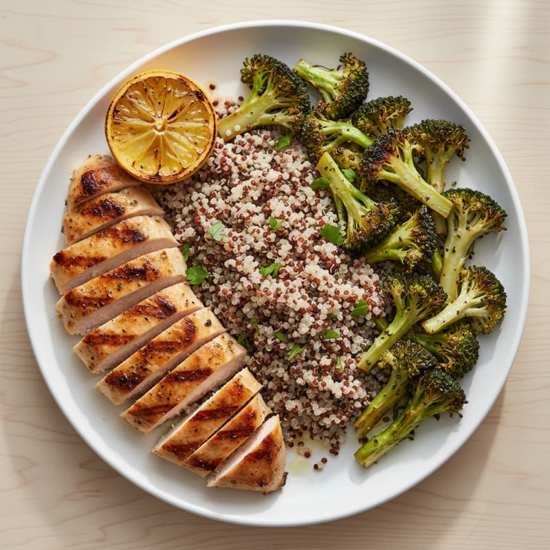 Grilled Chicken Breast with Quinoa and Roasted Broccoli