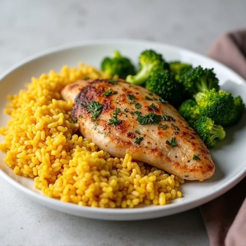 Herb-Roasted Chicken with Fluffy Turmeric Rice