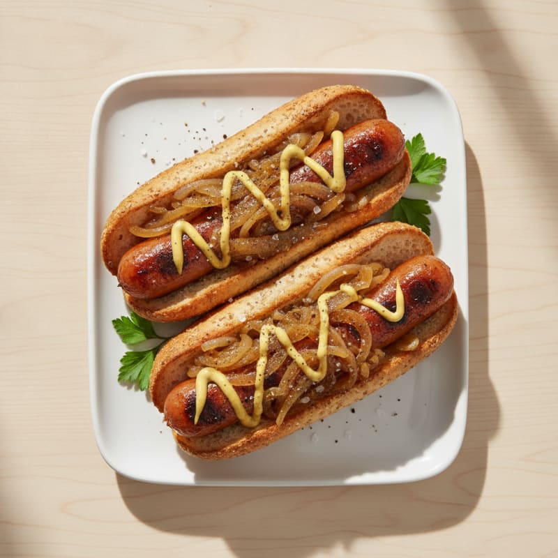 Grilled Hot Dogs with Caramelized Onions