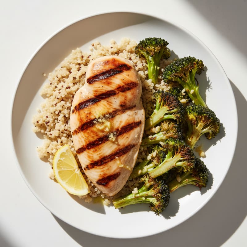 Grilled Chicken Breast with Quinoa and Roasted Broccoli