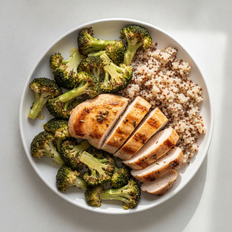 Grilled Chicken Breast with Roasted Broccoli and Quinoa